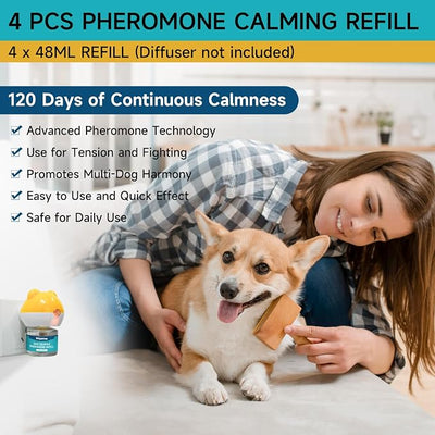 Woyamay Dog Calming Diffuser Refills - 4 Pack Dog Pheromones Calming Diffuser for Dog Anxiety Relief, Dog Pheromone Diffuser, 120 Days Pheromone Diffuser to Calm Dogs, Fits All Common Diffuser Heads