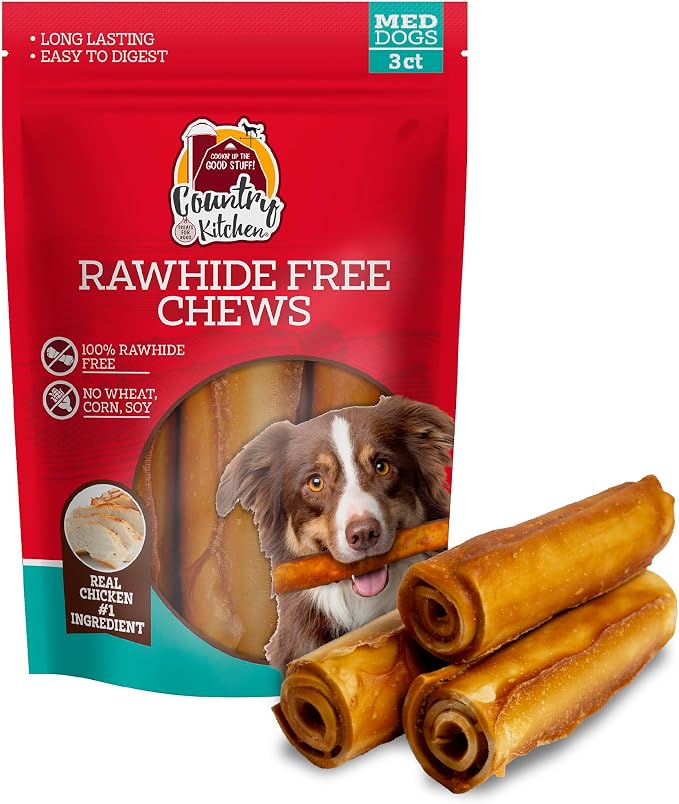 Country Kitchen Rawhide Free Chicken Dog Chews, for Medium Dogs, Made with Real Chicken, No Wheat, Corn or Soy, 3 Count