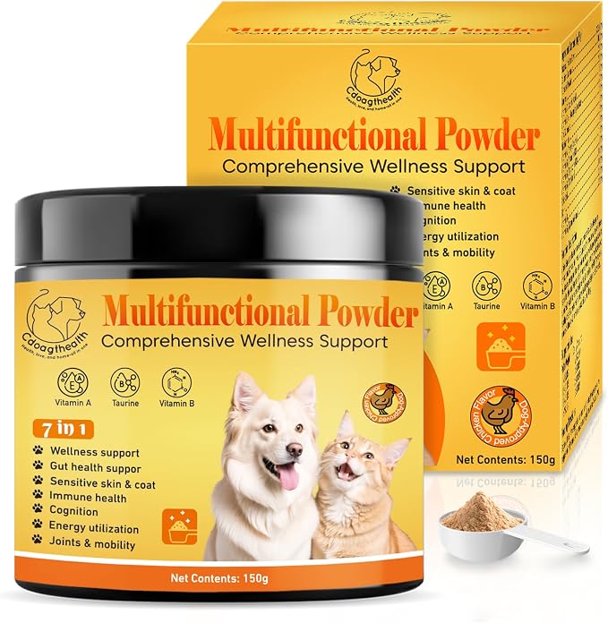 Multivitamin Powder for Dogs - All-in-One Support for Immune, Skin, Coat, Heart and Vision Health with Taurine, Biotin, Omega-3 & Natural Chicken Flavor,150g