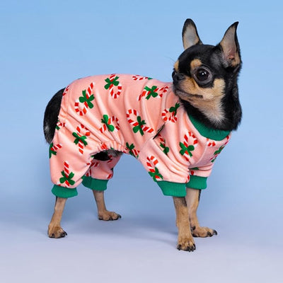 Fitwarm Candy Cane Dog Pajamas, Cozy Christmas Clothes for Small Dogs Girl, Holiday Pet Outfit, Pink, Green, Red, XXL