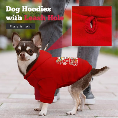 ABRRLO Small Dog Hoodie Clothes Red Christmas Dog Outfit Warm Fleece Dogs Sweater for Small Dogs Cat Boy Girl Cute Puppy Sweatshirt with Leash Hole Xmas Doggy Costume Chihuahua Yorkie(Xmas Deer,XL)