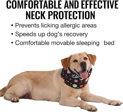 LovinPet Dog Recovery Collar, Adjustable Soft Cone for Medium & Large Dogs, Post-Surgery Comfort & Lick Prevention, Interstellar Black Print,Black