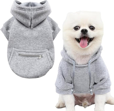 Jecikelon Dog Hoodies for Small Dogs with Zipper Pocket, Soft Fleece Puppy Clothes with Rope Hat, Warm Winter Outfits Cold Weather Coats, Cute Sweatshirt Chihuahua Costume (Medium, Y02-Grey)