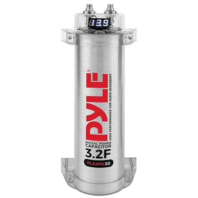 Pyle 3.2 Farad Digital Power Capacitor for Car Audio Systems - Blue LED Voltage Display, Over Voltage Protection, 12-24V DC, Amplifier Power Stabilizer with Mounting Hardware