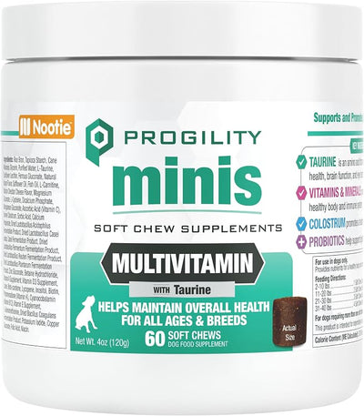 Progility Mini Daily Multivitamin for Small Dogs – Helps Support Immune, Heart, Eye, Brain & Gut Health with Taurine, Soft Chews with Probiotics (60 Count)