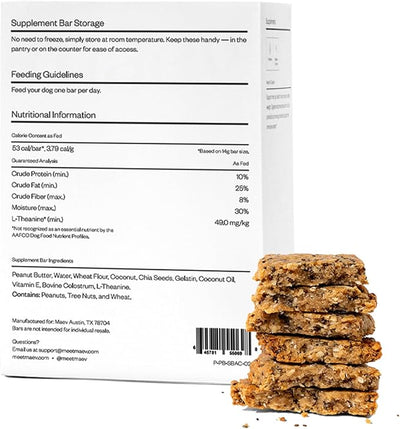 Maev Anxiety & Calming Supplement Bars for Dogs, with L-Theanine, 30 Count | Human-Grade, Vet-Formulated Chews with Colostrum | Natural Stress Relief | Made in USA