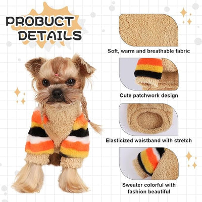 Dog Sweaters for Small Dogs, Chihuahua Fleece Clothes, Clothes Winter Warm Puppy Boys Girls, Rainbow Sleeve Sweater,Tiny Outfits Teacup Yorkie (Khaki, Small)