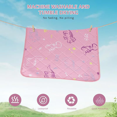 IEUUMLER Washable Pee Pads for Dogs, 2 Pack Non-Slip & Waterproof Pack Whelping Pad, Reusable Washable Puppy Potty Training Pad with Fast Absorbent for Playpen EU007 (Pink Dinosaur, 30"X20"-2pcs)