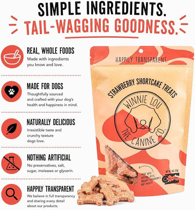 Winnie Lou Organic Dog Treats – Natural Dog Biscuits, USA Made, Organic Ingredients, Clean, Sensative Stomach, All Breed Sizes, High Protein, Hypoallergenic, Strawberry Shortcake Treats (Pack of 2)