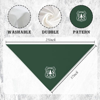Forest Ranger Dog Bandana, Forest Service Green Adjustable Triangle Dog Scarf, Outdoor Pets Accessory Bandana for Small and Medium Dogs