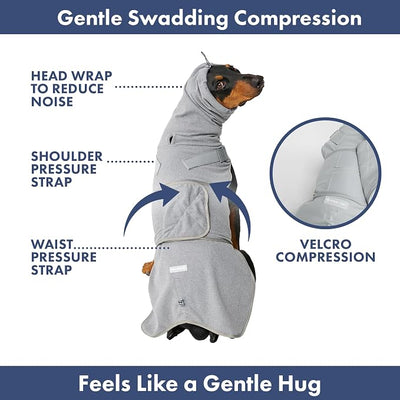 Spark Paws Anxiety Relief Vest for Dogs – Gentle Compression Dog Anxiety Suit, Calming Wrap for Separation Anxiety, Thunder, Fireworks, Suitable for Small Medium and Large Breeds - Grey - Size XL