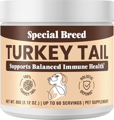 Organic Turkey Tail Mushroom for Dogs and Cats, Immune Support with Beta Glucans and Polysaccharides, Digestive and Respiratory Health, Pure Mushroom Powder, No Fillers, 60 ct