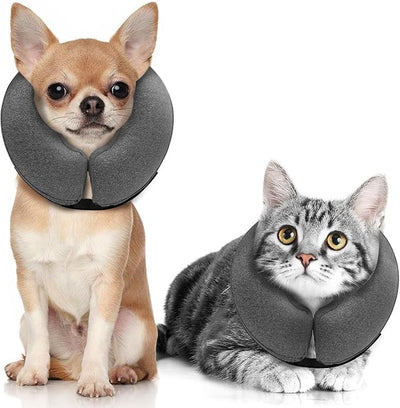 MIDOG Inflatable Dog Cone, Soft Donut Recovery Collar Alternative After Surgery to Help Prevent Licking, Comfy E Collar with Neck Pillow Design, Grey, XS
