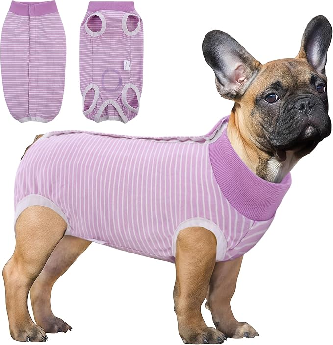 SAWMONG Recovery Suit for Dogs Female Male, Cotton Breathable Dog Onesie After Surgery Spay Neuter, Professional Dog Surgical Suit, Substitute Pet E-Collar Cone, Purple, Small