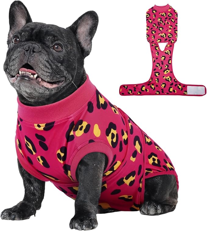 Kuoser Dog Recovery Suit for Dogs After Surgery,Professional Surgical Onesie for Female Male Dogs Spay Neuter,Soft Dog Surgery Suit Bodysuit for Abdominal Wounds Skin Disease,Rose XS