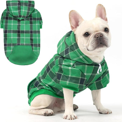 KOOLTAIL Plaid Dog Hoodie for Small Medium Large Dogs - Pet Clothes Sweater with Hat and Pocket for Cold Weather Winter, Warm Soft Dog Hooded Sweatshirt Coat Outfit for Puppy Cats Girls Boys Green SM