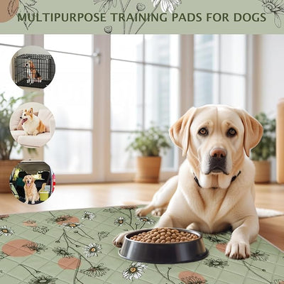IEUUMLER Washable Pee Pads for Dogs, 1 Pack Non-Slip & Waterproof Pack Whelping Pad, Reusable Washable Puppy Potty Training Pad with Fast Absorbent for Playpen EU007 (Grass Green Daisy, 63"X63"-1pcs)