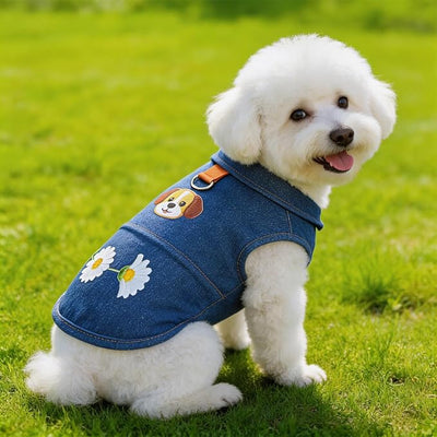 Dog Tshirts for Small Dogs, Soft Breathable 100% Cotton Denim Dog Vest with D-Ring & Cute Bear Daisy Print Dog Shirts for Small Dogs Girl Boy, Puppy Clothes Outfits for Chihuahua Yorkie Shih Tzu