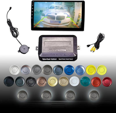 Car Reverse Parking Sensor Kit with Display on Vehicle Multimedia LCD Screen 26 Colors Sensor Heads Easy Installation Advanced Panking Sensor Kit for Safe Parking and Maneuvering（Darkgrey）