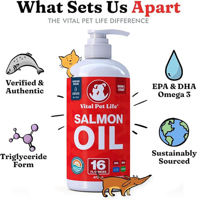 Salmon Oil for Dogs & Cats - Healthy Skin & Coat, Soft Shiny Glossy Coat, Fish Oil Omega 3 EPA DHA, Immune System & Heart Function Support, Normal Shedding, Liquid Supplement for Pets | Soft Shiny Glossy Coat, EPA DHA, Immune System & Heart Function Su...