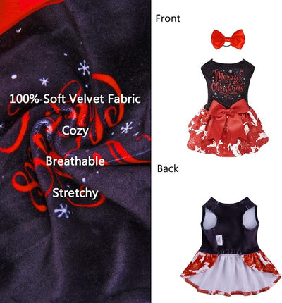 CuteBone Merry Christmas Dog Dress Velvet for Small Dogs Girl Reindeer Puppy Dresses Red Dog Clothes