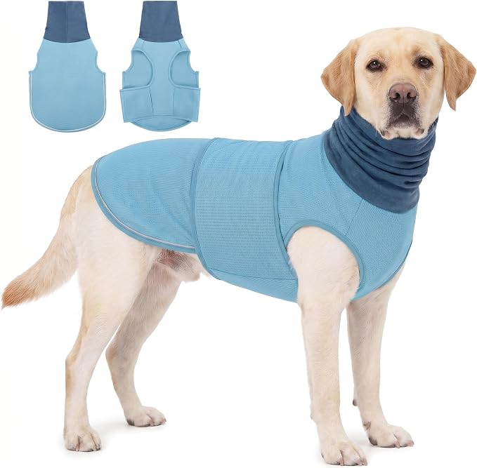 KOESON Reflective Dog Thunder Jacket Anxiety Calming Vest, Adjustable Dog Calming Hoodie with Ear Wrap, Breathable Dog Anti-Anxiety Vest for Thunder, Fireworks, Travel, Separation, Blue L