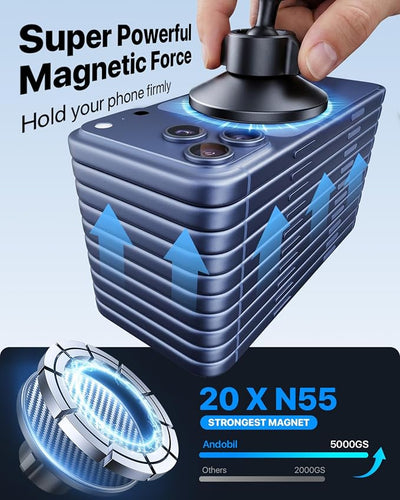andobil Upgraded Cup Holder Phone Holder for Magsafe, [Strongest Magnet & Adjustable] Cup Phone Holders for Your Car Truck SUV, Cell Phone Car Mount Fits iPhone 17/16/15/14/13 Pro Max (Carbon Fiber)