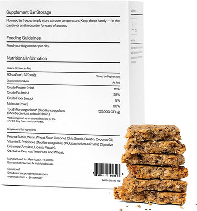 Maev Weight & Digestion Supplement Bars for Dogs, with Probiotics, 30 Count | Human-Grade, Vet-Formulated Chews for Gut Health | Natural Metabolism Support | Made in USA