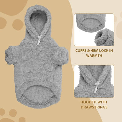 Fuzzy Dog Sweaters for Medium Dogs Dog Hoodie Sweater Clothes Warm Soft Cozy Pet Coats Hooded Sweatshirt Medium Pet Hoodie(Grey-M)