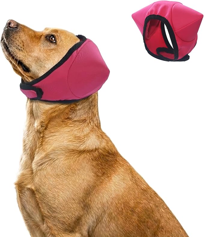 Adhiper Upgrade Dog Ear Muffs Wraps Noise Protection Quiet Ears, Elastic Waterproof Dog Ear Covers for Grooming, Bath, Drying, Swim & Anxiety Relief Reserved Ear Room Design (Red/Small)
