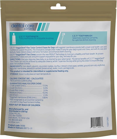Virbac C.E.T.® VEGGIEDENT® Flex Tartar Control Chews for Dogs - Multifunctional to Support Joint Health, VOHC Approved - Large Dogs Over 66lbs