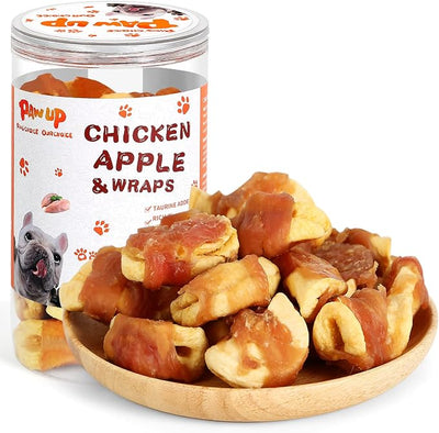 PAWUP Dog Treats Apple Slice Chicken Wrapped, Training Treats w/Taurine for Small Medium Large Dogs, 12.5 oz