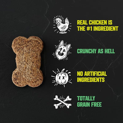 Killer Crunchies Dog Treats, Crunchy Healthy Snack for Puppies and Adult Dogs, Made with Real Chicken, Apples and Pumpkin, Grain Free, Natural Ingredients, 14 oz
