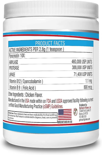 PancreaMax 10x Pancreatic Enzymes for Dogs and Cats (12 oz) Powder (Made in U.S.A). Pancreatin 10X for Dogs and Cats Contain Pancreatic Enzyme, High Strength, Low Odor.(10x Porcine Pancreatin)