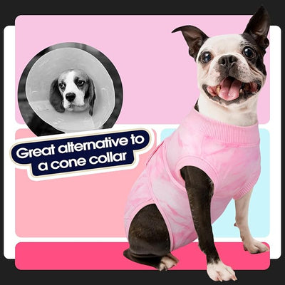 FUAMEY Recovery Suit for Dogs After Surgery,Soft Breathable Dog Bodysuit E-Collar & Cone Alternative Surgical Suit,Male Female Dog Neuter Spay Suits Anti Licking Wounds Onesie Pink Tie Dye S