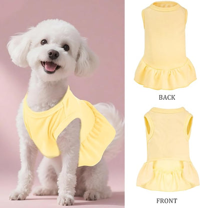 Dog Dresses Cat Skirt Solid Color Dog Clothes Summer Sleeveless Puppy Girl Clothes for Small Pet Dogs Cats (Yellow, Medium)