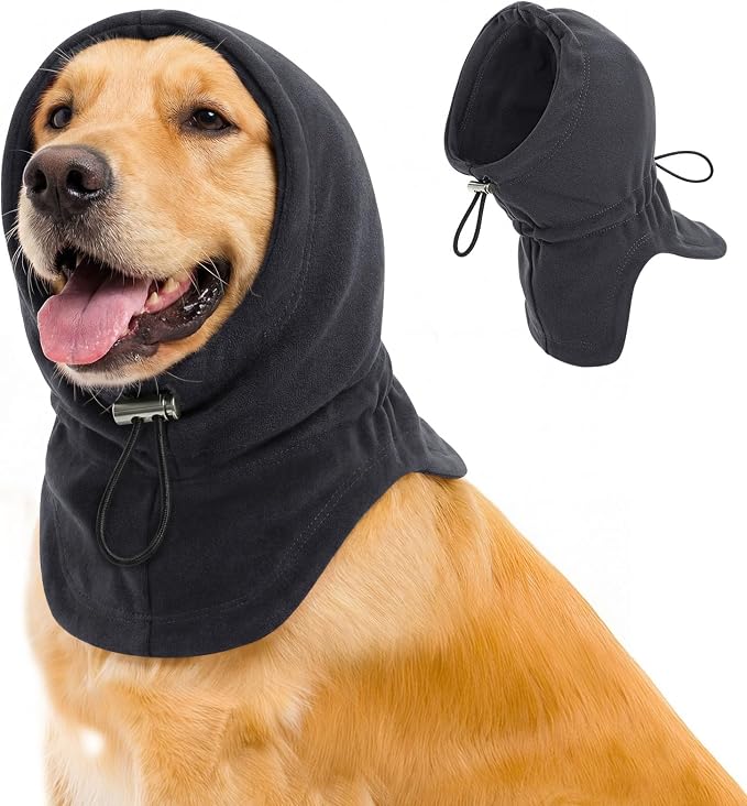 Dog Calming Hoodie - No Shake Ear Wraps for Dogs, Anxiety Relief & Noise Protection, Pet Ear Cover for Thunderstorms, Firework, Grooming, Force Drying, Darkgrey L