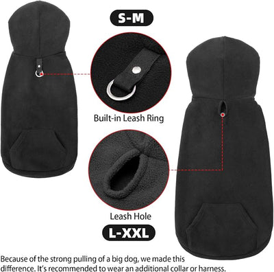 EXPAWLORER Dog Hoodie Fleece Sweater Vest, Hooded Dog Sweatshirt Fall Winter Pet Clothes with Leash Hole, Sleeveless Warm Cozy Puppy Clothing for Cat Small Medium Large Dogs Girl Boy, Black L