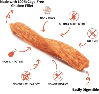 LuvChew Chicken Dog Chew Twist Sticks, Puffed Human Grade Chicken Dog Treat Sticks, Rawhide Alternative, Easy to Digest 20pcs/Pack