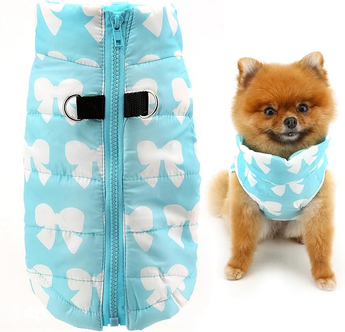 SMALLLEE_LUCKY_STORE Pet Water Resistant Winter Jacket Vest with D-Ring for Small Dog Cat Zip-up Padded Puppy Coat Chihuahua Yorkie Kitten Warm Clothes, Blue, L