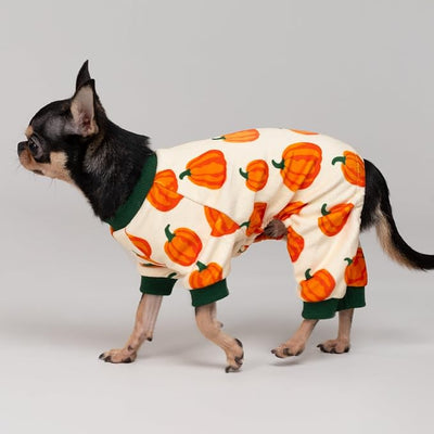 Fitwarm Pumpkin Dog Pajamas, Thanksgiving Outfit for Small Dogs Boy Girl, Fall Pet Clothes, Beige, Orange, Green, XXL