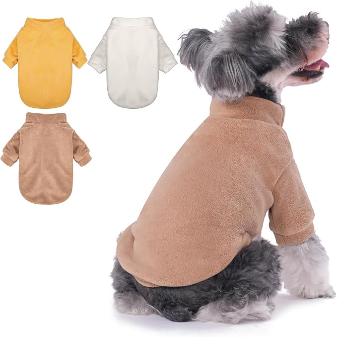 GYALAPERI Dog Sweater, 3 Pack Dog Sweaters for Small Dogs Girl Boy, Ultra Soft Warm Puppy Clothes Dog Coat for Winter (Camel+Beige+Yellow, XX-Small)