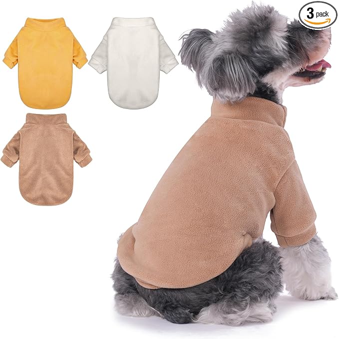 GYALAPERI Dog Sweater, 3 Pack Dog Sweaters for Small Dogs Girl Boy, Ultra Soft Warm Puppy Clothes Dog Coat for Winter (Camel+Beige+Yellow, X-Small)
