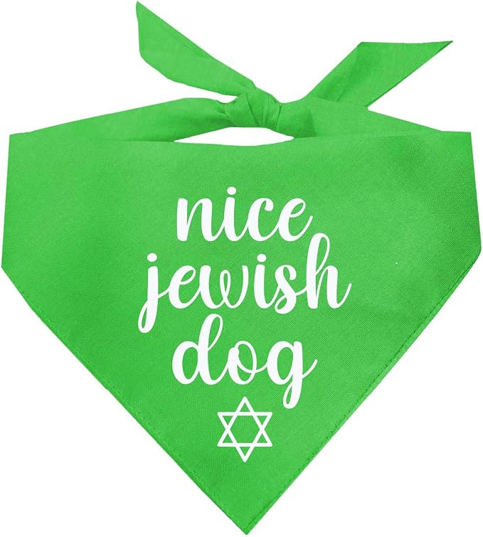 Nice Jewish Dog Bandana | 100% Cotton | Made in USA | Passover | Hanukkah | Yom Kippur | Rosh Hashanah | Jewish Celebration | Bar & Bat Mitzvah | Lime Green, One Size (930)