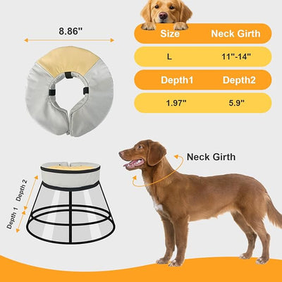 Sponge Core Dog Cat Cone Collar for After Surgery Recovery, Inflatable Dog Cone Alternative, Lainergie Dogs Donut Collar Adjustable with 2PCS Cover for Large Medium Small Dogs Cats (Grey+Yellow, L)