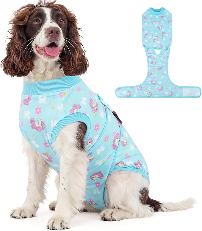 Kuoser Dog Surgery Recovery Suit, Soft Breathable Dog Recovery Suit for Female Spay Male Nueuter, Anti Licking Puppy Onesie Pet Surgical Suit for Dogs Abdominal Wounds Skin Disease, Unicorn L