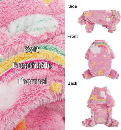 Sebaoyu Pajamas for Small Dogs, Glow in Dark Tie Dye Unicorn Doggie Sweater, Super Soft Velvet Material Chihuahua Yorkie Tiny Doggy Clothes Outfits (Small,Rainbow)