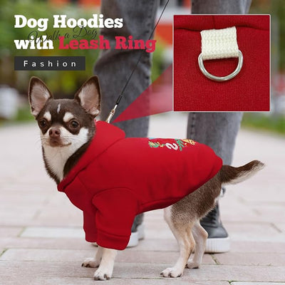 ABRRLO Small Dog Hoodie Clothes Red Christmas Dogs Outfit Warm Fleece Dog Sweater for Small Dogs Cat Boy Girl Cute Puppy Sweatshirt with Leash D Ring Xmas Doggy Costume Chihuahua Yorkie (Red,XL)