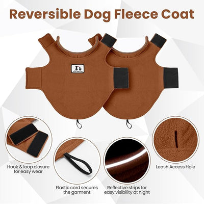 DENTRUN Reversible Dog Coat - Windproof Polar Fleece Vest with Reflective Neck Strips, Hook & Loop Closures, Easy-On Cold Weather Jacket for Extra Large Dogs Winter Gear, XXXL