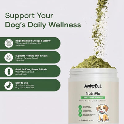 NutriFlo Dog Vitamins & Supplements – 10-in-1 Dog Multivitamin for Gut Health, Hip & Joint, Immune Support, Skin & Coat, Dental Health & Longevity | Daily Dog Supplement for All Breeds (Pack of 3)